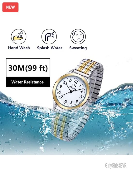 Women\'s Stretch Band Watch Easy Reader 30mm Analog Quartz Stainless Steel